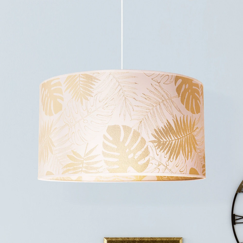 Suspension Areca avec motif de feuilles, or avec rivets de maillon