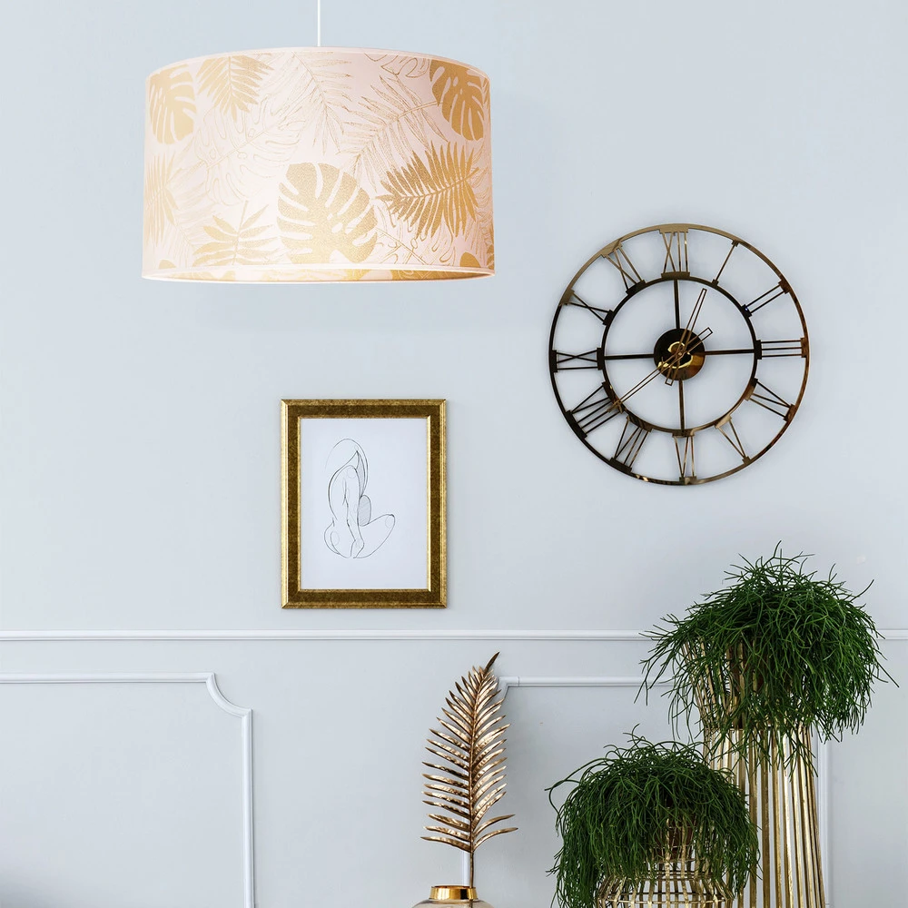 Suspension Areca avec motif de feuilles, or avec rivets de maillon
