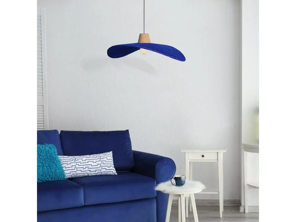 Suspension bois, filaire,ficelle coton bleu 70 cm. avec rivets de maillon