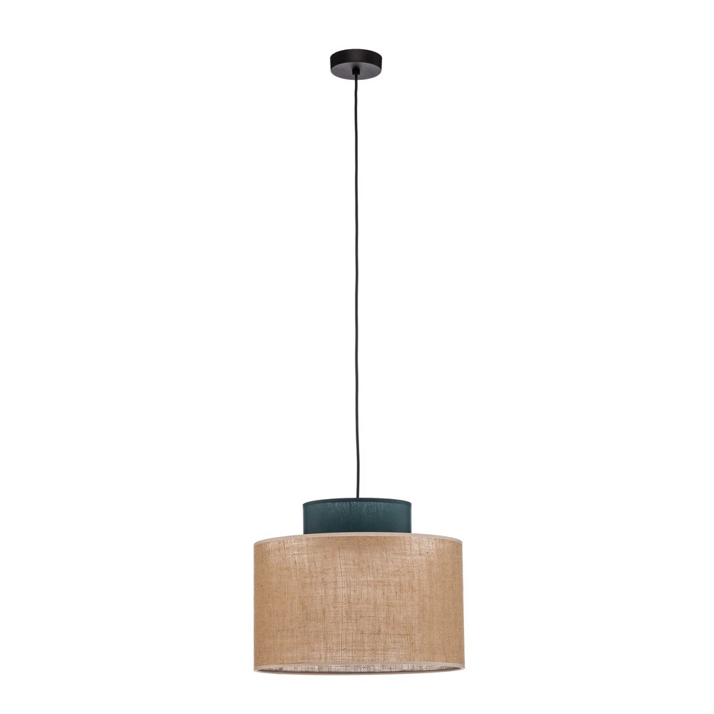 Suspension Duo, abat-jour en jute, pétrole/brun naturel, Ø 38 cm avec notice de montage