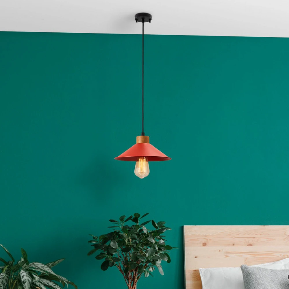 Suspension GMN-00006 à 1 lampe détail bois rouge avec Garantie Constructeur
