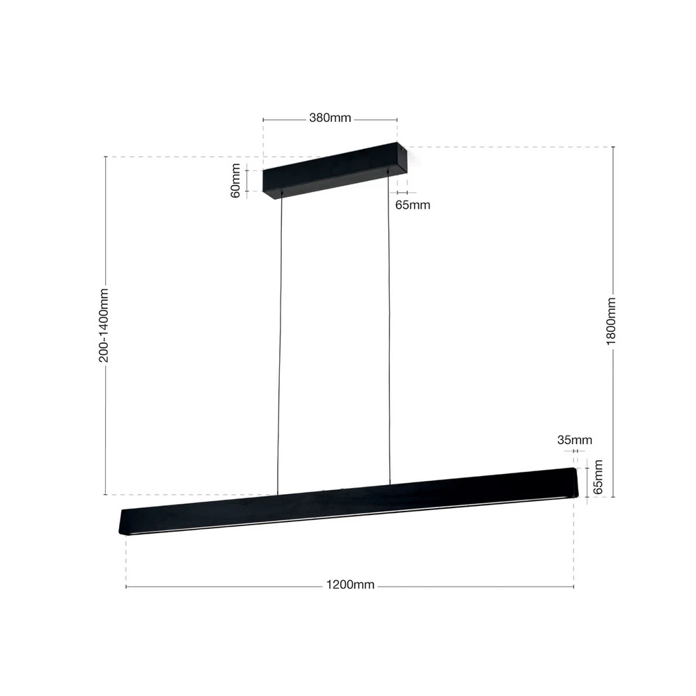 Suspension LED Tara, noir, longueur 120 cm, alu/acier pour remplacement usure