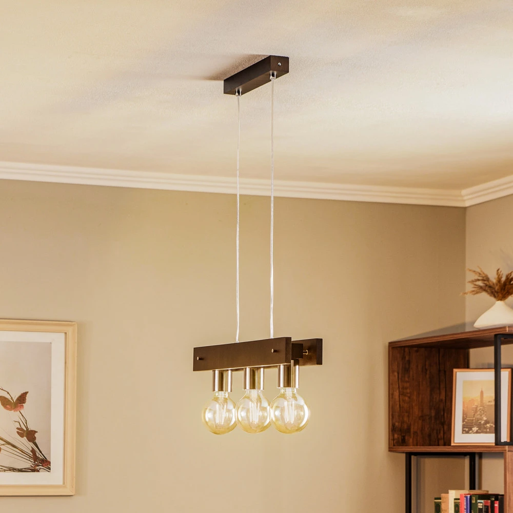 Suspension linéaire Bingo avec éléments en bois en acier inoxydable