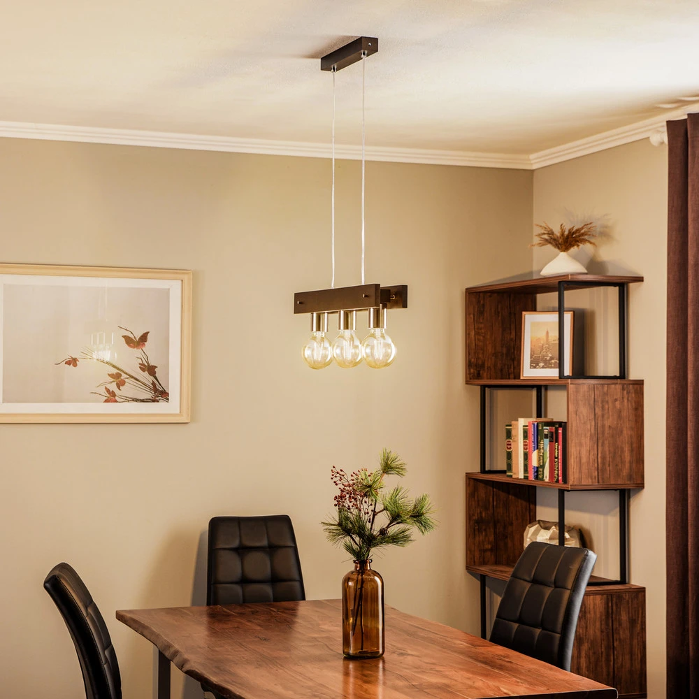 Suspension linéaire Bingo avec éléments en bois en acier inoxydable