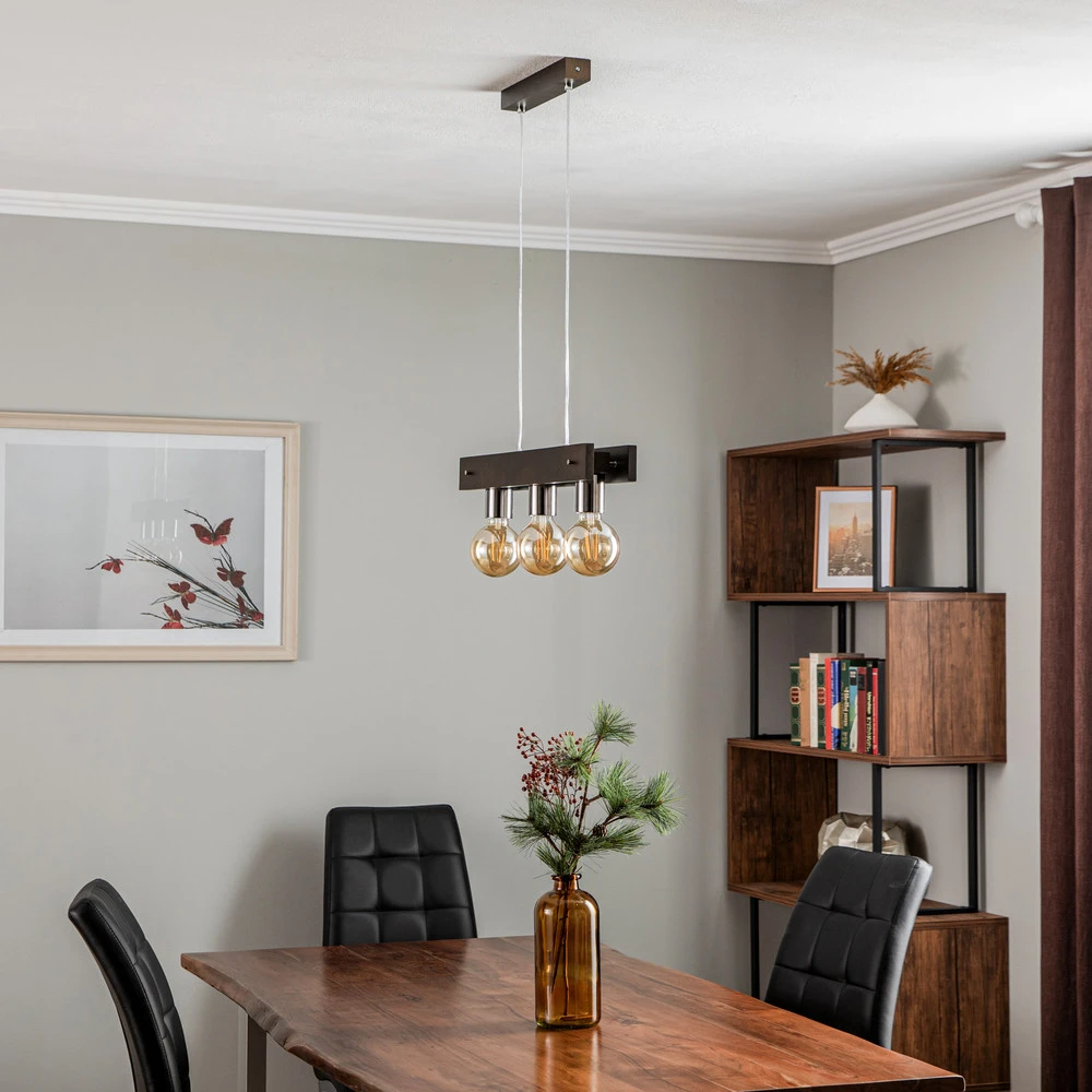 Suspension linéaire Bingo avec éléments en bois en acier inoxydable