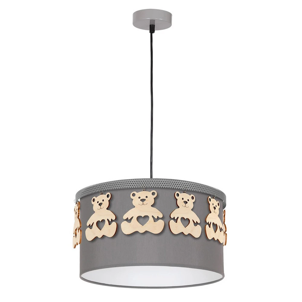 Suspension Mis, grise avec ours bois, à une lampe - 520
