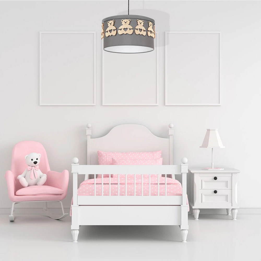 Suspension Mis, grise avec ours bois, à une lampe - 520