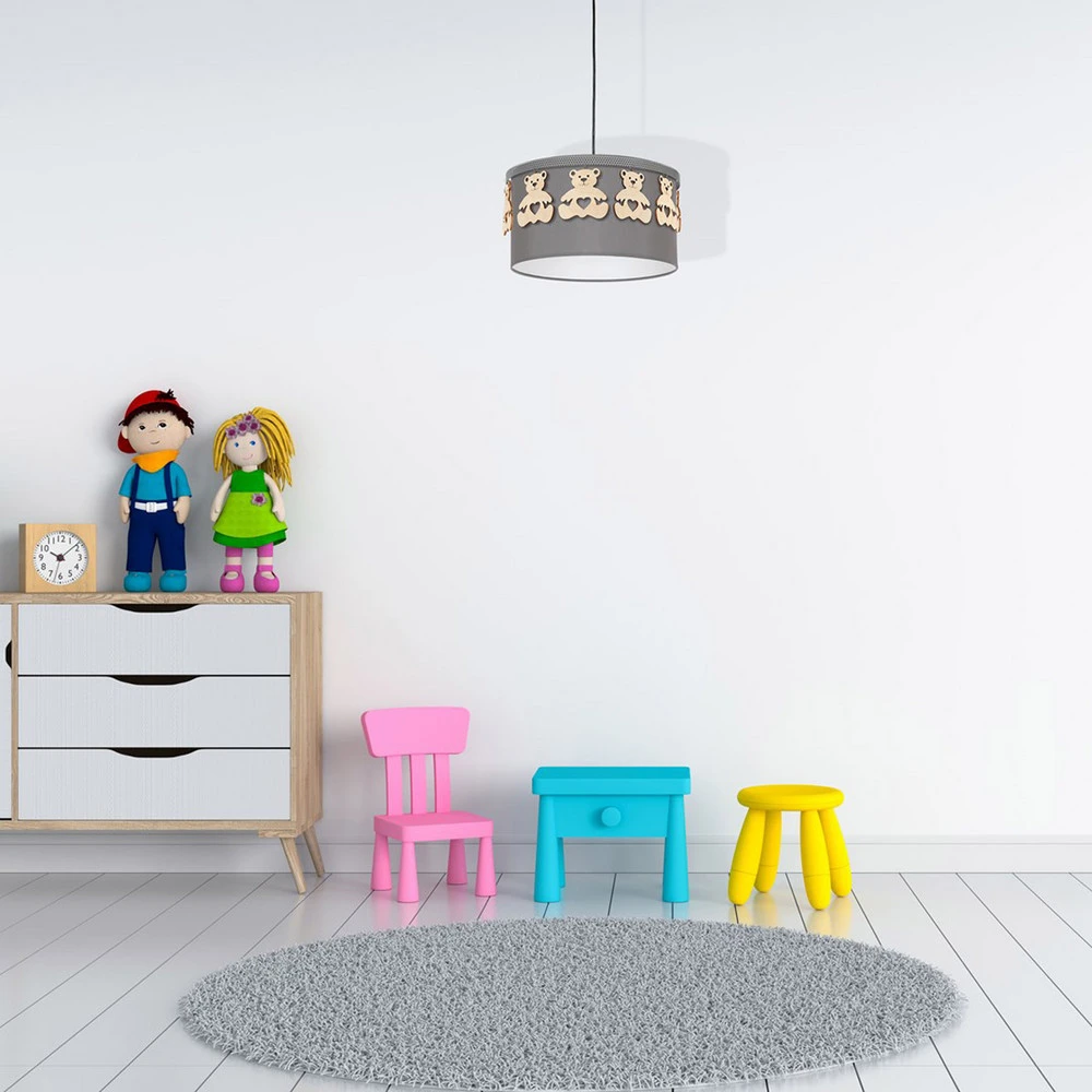Suspension Mis, grise avec ours bois, à une lampe - 520