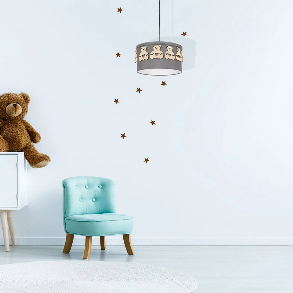 Suspension Mis, grise avec ours bois, à une lampe - 520
