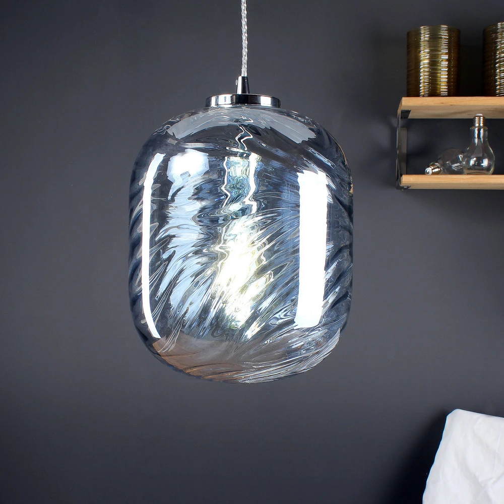 Suspension Nereide, verre bleu-gris avec joints neufs
