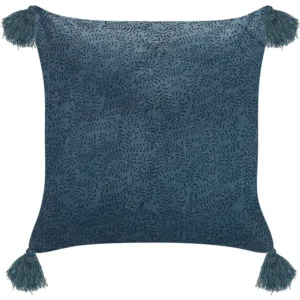 Tissu doux Cushion Floral Motif Tassels 45 x 45 cm Dark Blue SETARIA