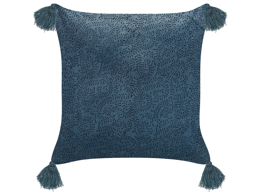 Tissu doux Cushion Floral Motif Tassels 45 x 45 cm Dark Blue SETARIA