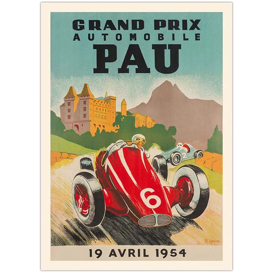 AFFICHE HAUT PRIX DE PAU AUTOMOBILE 1954 N°307 ÉDITION FRICKER 50X70