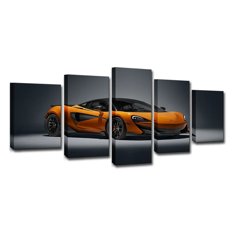 Impression sur toile multi-pièces novateur en forme de voiture de sport orange pour chambre à coucher