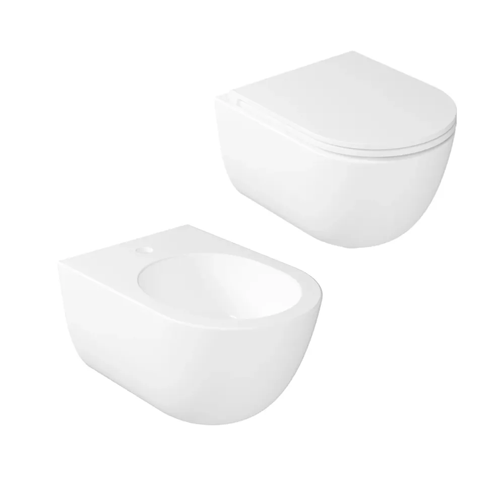 Paire de sanitaires suspendus 52x36 cm série Dream de Ceramica Galassia avec siège fin à fermeture douce