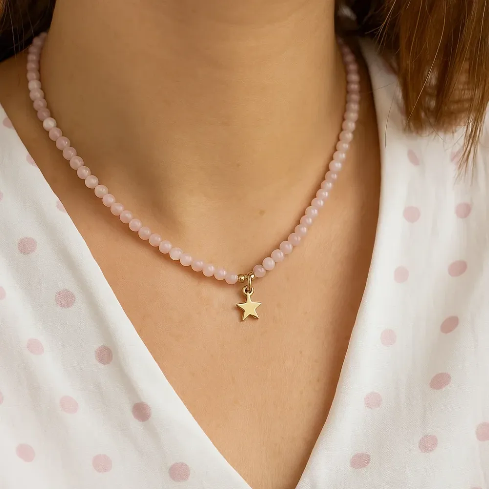 Étui de protection Collier Quartz Rose avec Pendentif Etoile