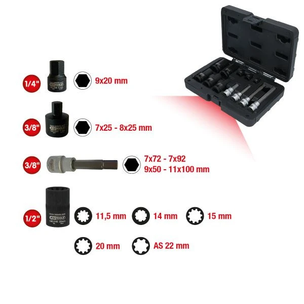 KS Tools jeu de douilles spéciales pour vis d'étrier de frein 12 pièces 150.2400 se fournir à bas prix