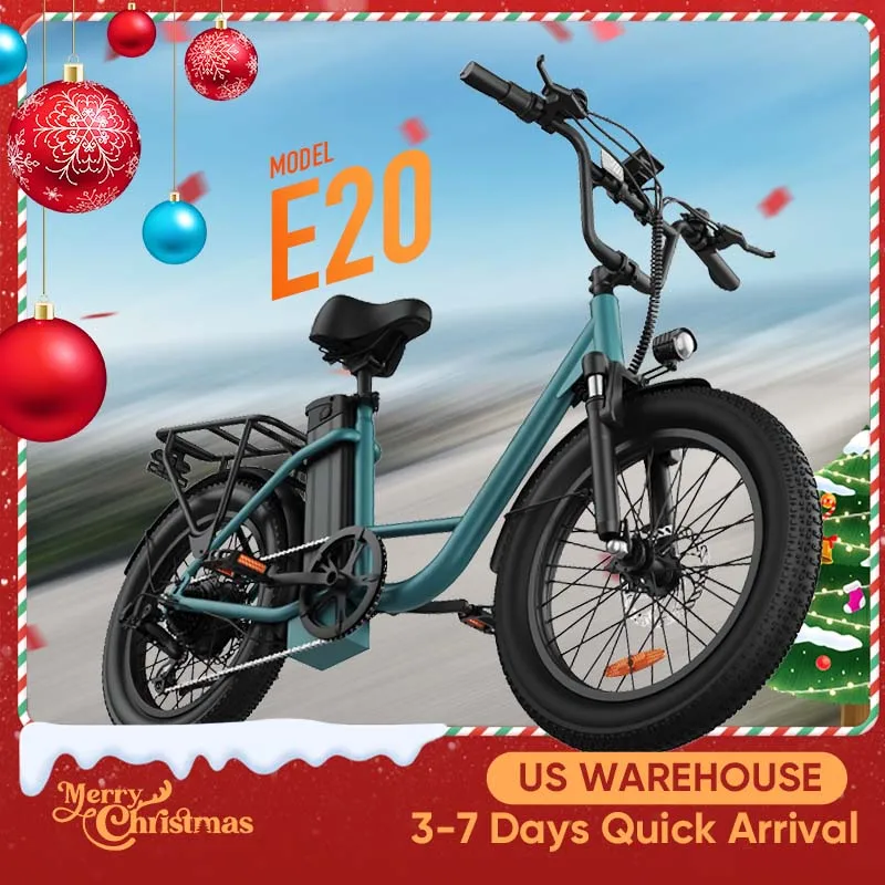 1000W E20 Electric Bike | 48V 13Ah Removable Battery, 20MPH, 20''X3" Fat Tire, 7-Speed Electric Bicycles Dual Disc Brake
