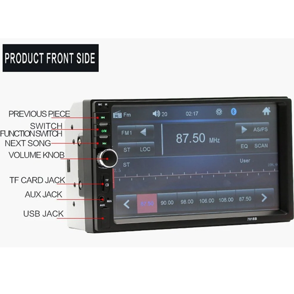 TD® 7'' 2DIN Autoradio Bluetooth Écran Tactile USB FM MP4 MP5 Lecteur Stéréo -Dash Joueur de voiture mp5