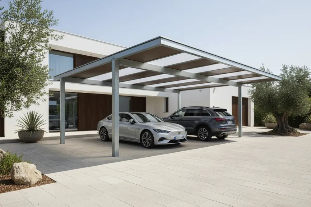 Abri voiture en acier et polycarbonate - Abri voiture extérieur moderne