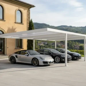 Abri de voiture en aluminium à Busca, Cuneo - Installation dans le Piémont