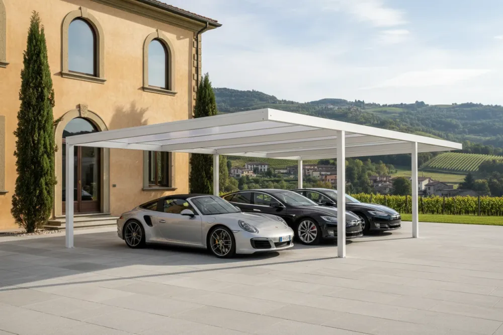 Abri de voiture en aluminium à Busca, Cuneo - Installation dans le Piémont