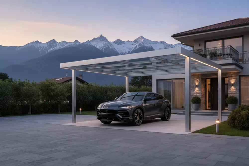 Abri de voiture en aluminium à Busca, Cuneo - Installation dans le Piémont