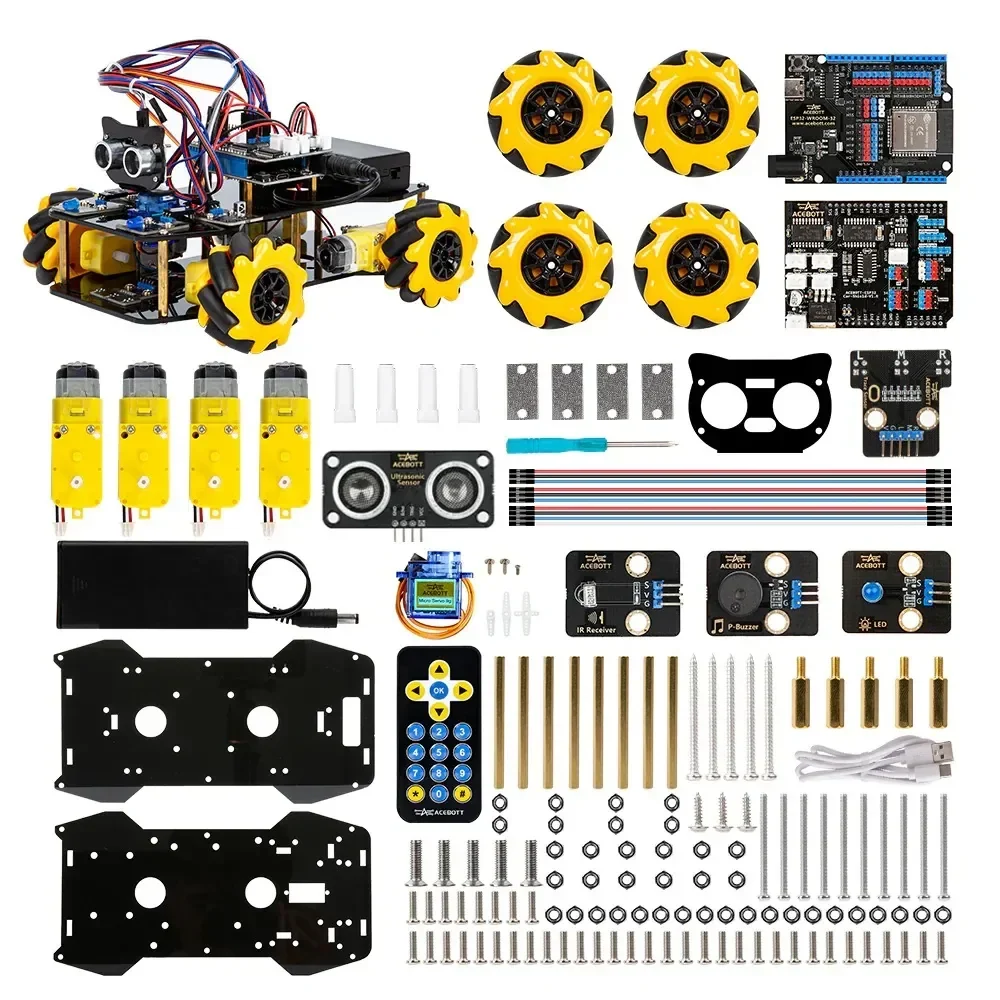 Kit de démarrage voiture intelligente ACEBOTT ESP32 4WD roue Mecanum multidirectionnelle