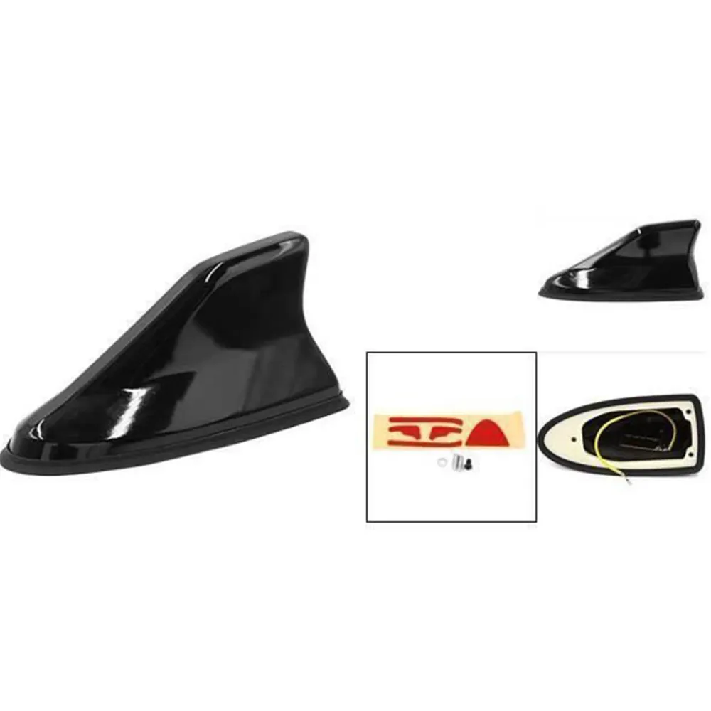 TD® Antenne radio de toit à base adhésive de type aileron de requin noir avec antenne radio de signal décoration de voitur...