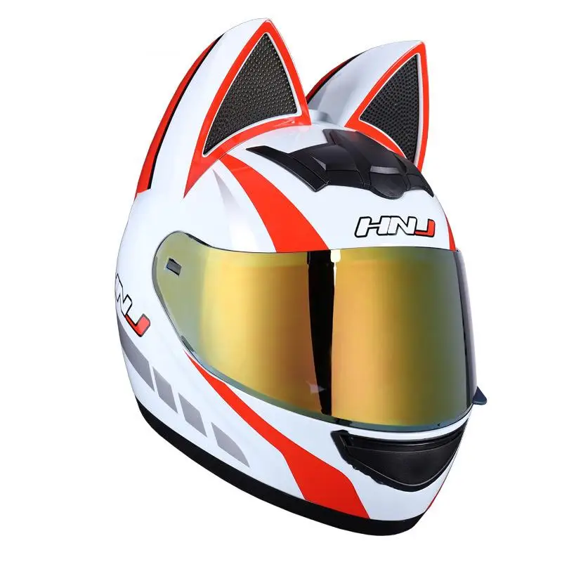 Casque Moto Blanc avec Oreille de Chat Antre du Motard