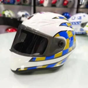 Casque Moto Chat & Petit Chien<br> Modèle Blanc & Damier Antre du Motard