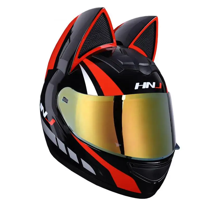 Casque Moto Rouge avec Oreille de Chat Antre du Motard
