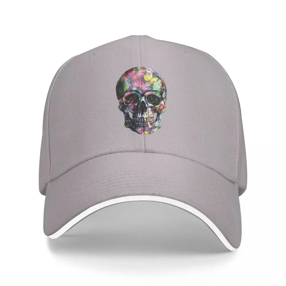 Casquette Moto Tête de Mort Fleurie en Gris Antre du Motard
