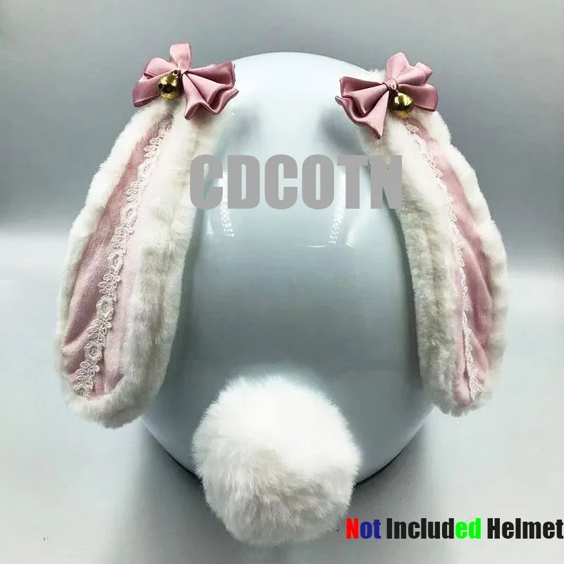 Décoration Casque Moto Oreille de Lapin avec Petit Noeud Rose & Clochette Antre du Motard