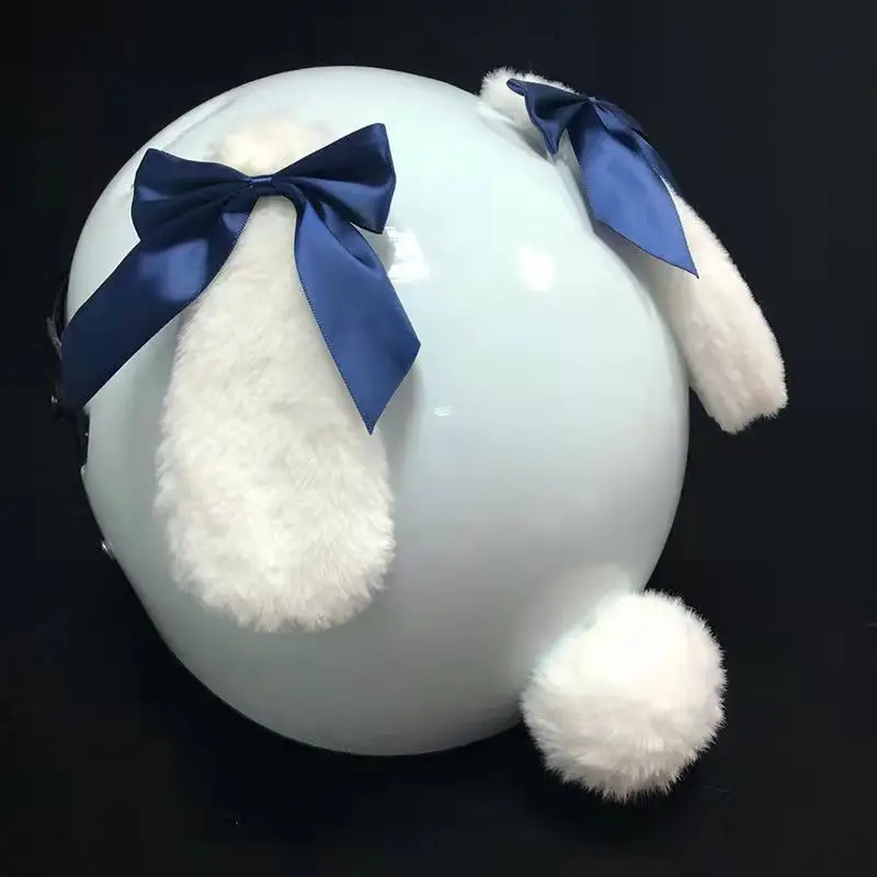 Décoration Casque Moto<br> Oreille de Lapin<br> avec Noeud Bleu Antre du Motard