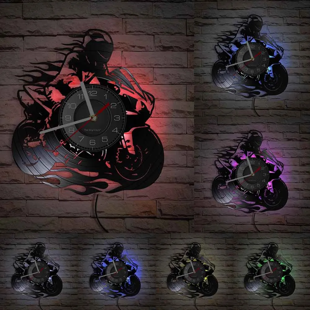 Horloge Murale Moto Biker on Fire (LED) Antre du Motard