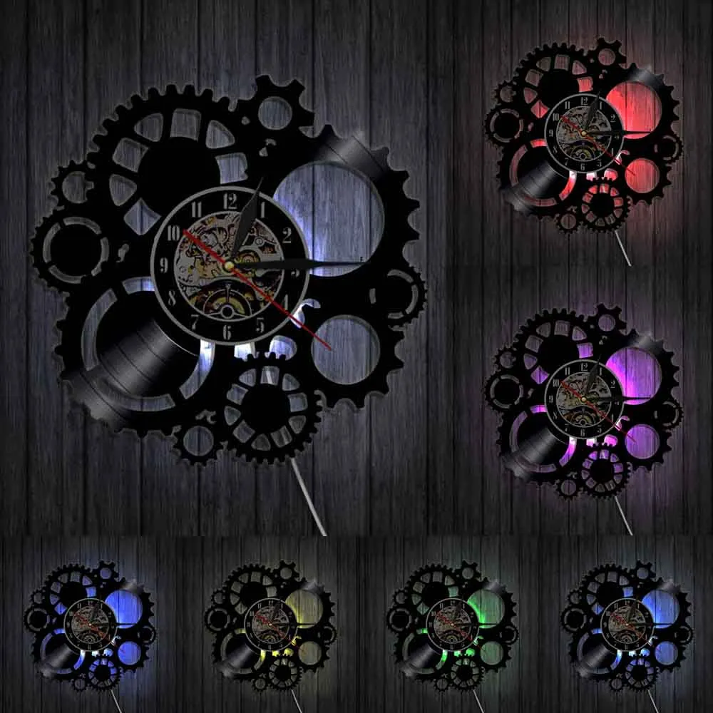 Horloge Murale Moto Engrenages (LED 7 Couleurs) Antre du Motard