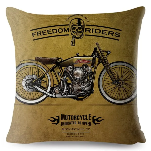 Housse de Coussin Décoratif Moto Custom Rétro Antre du Motard