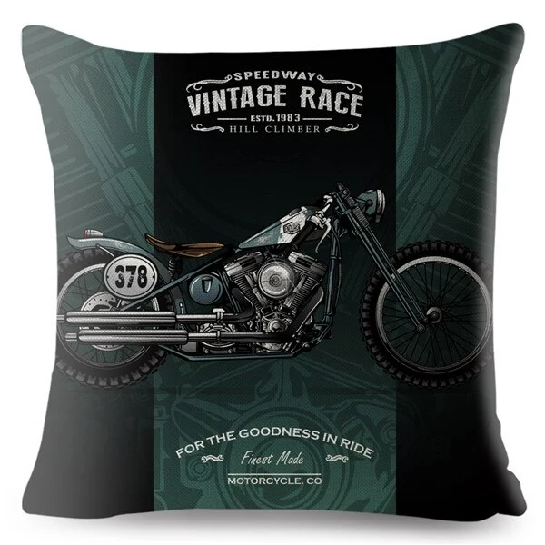 Housse de Coussin Décoratif Moto Vintage Race Antre du Motard