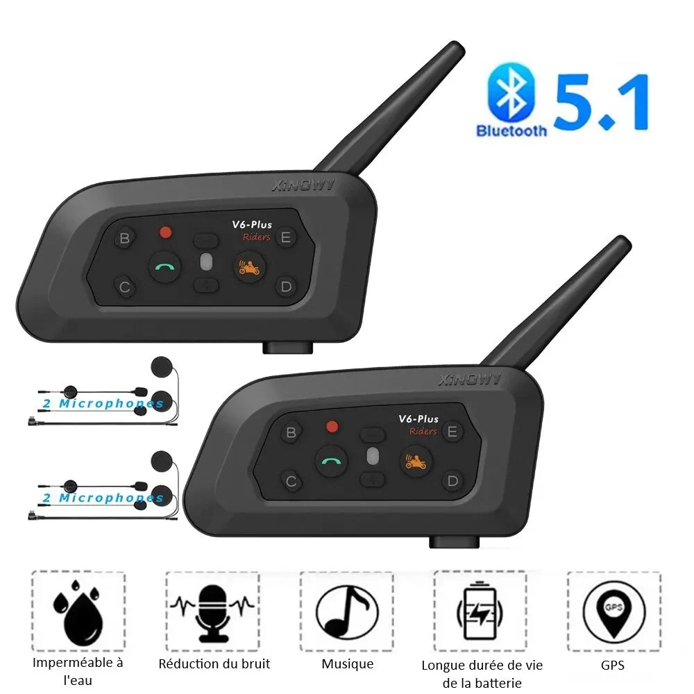 Intercom bluetooth moto V6 Plus 1200M 6 motards Antre du Motard