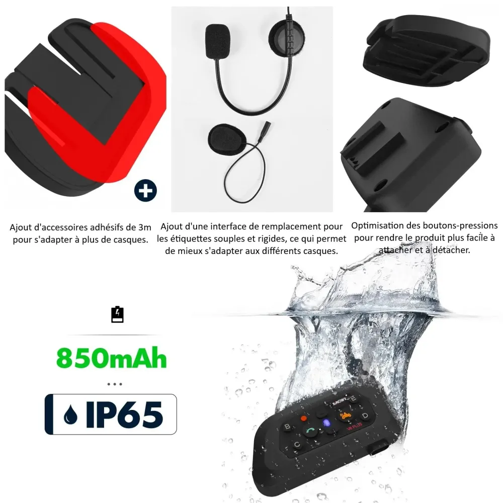 Intercom bluetooth moto V6 Plus 1200M 6 motards Antre du Motard