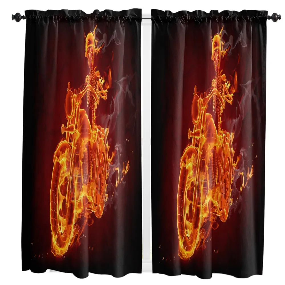 Rideau Moto Squelette Motard en Flamme Antre du Motard