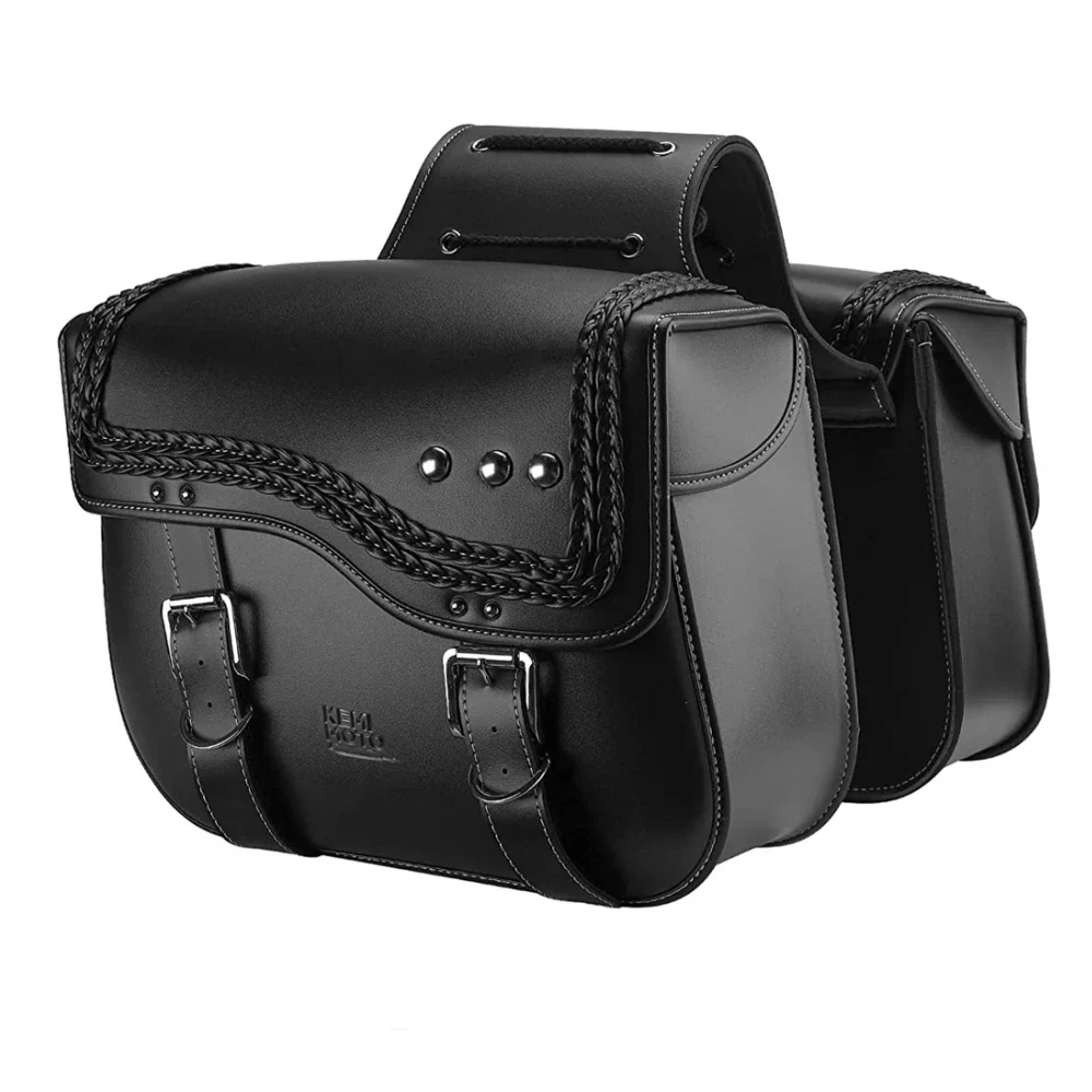 Sacoche cavaliere lateral pour moto étanches en cuir 30L Antre du Motard