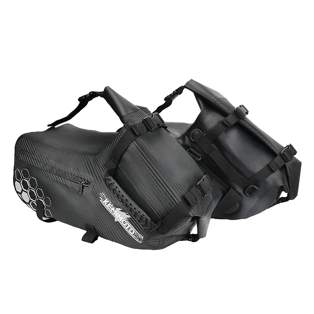 Sacoche cavalière latéral pour moto étanches en cuir 28L Antre du Motard