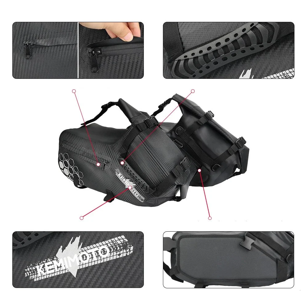 Sacoche cavalière latéral pour moto étanches en cuir 28L Antre du Motard
