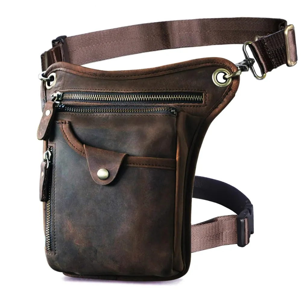 Sacoche de Jambe Moto Cuir Marron Foncé Antre du Motard
