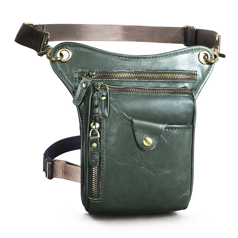 Sacoche de Jambe Moto Cuir Vert Antre du Motard