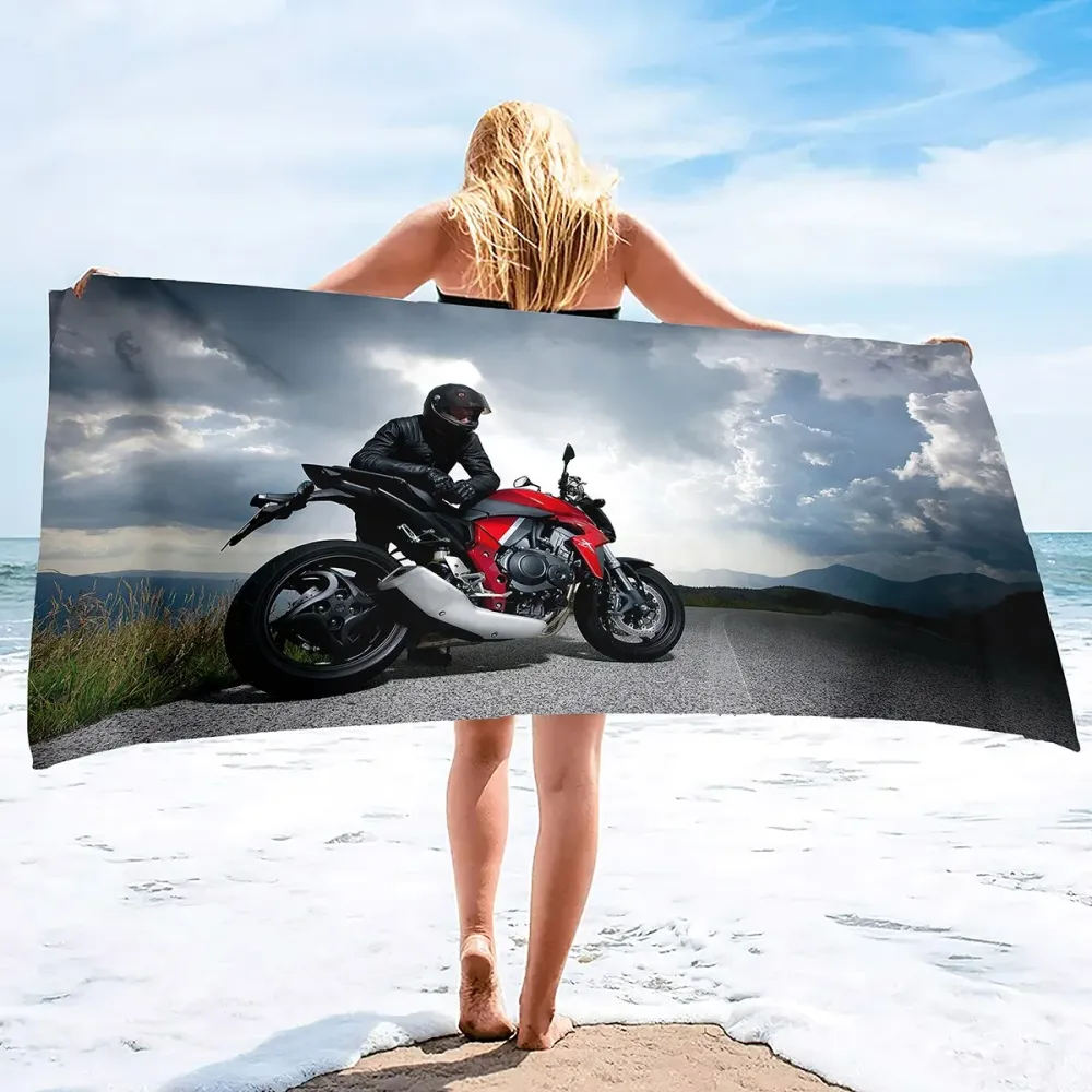 Serviette de Plage Moto Bécane Rouge Antre du Motard