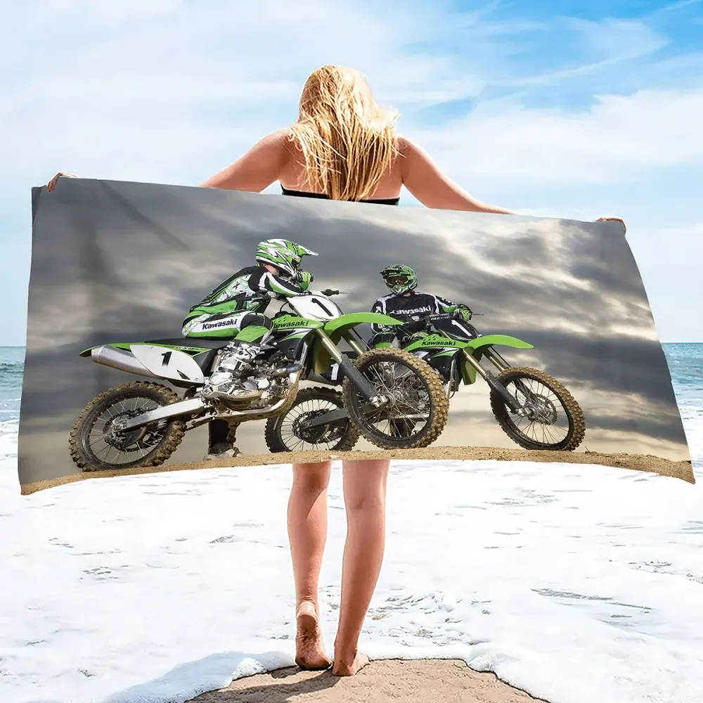 Serviette de Plage Moto Cross Kawasaki en Duo Antre du Motard