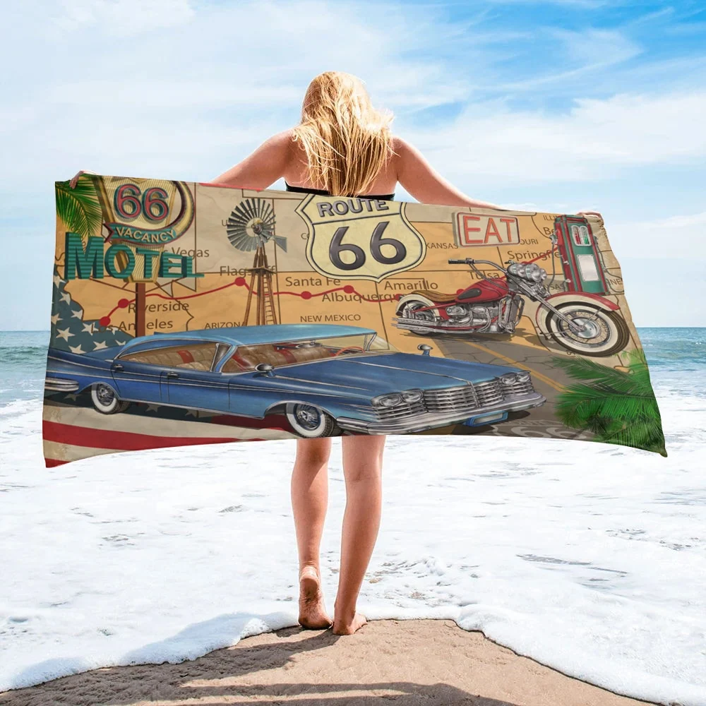 Serviette de Plage Moto Motel Route 66 Antre du Motard